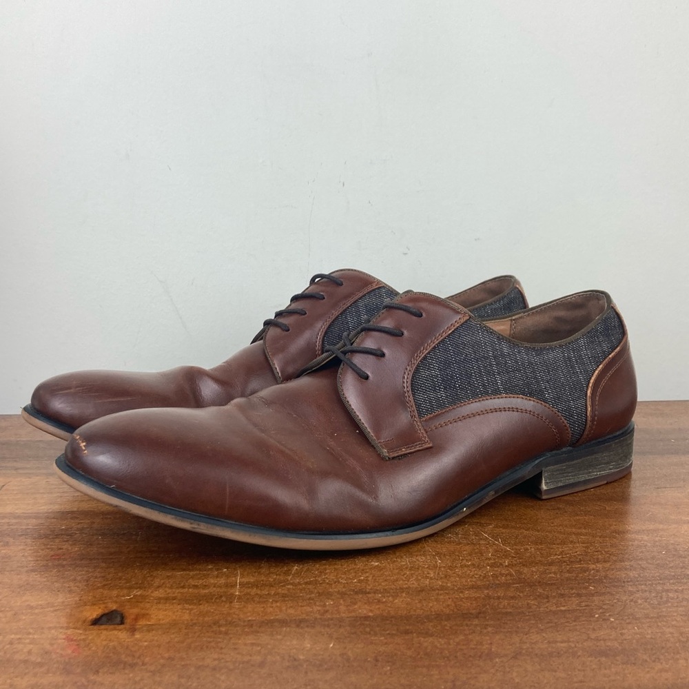 Call It Spring Rampart Derby Vegan Dress Shoes Cognac Brown Gray Men's Size 12.